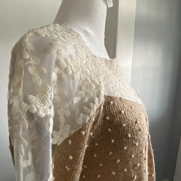 Altar'd State Light Brown and Ivory Lace Tunic sz S Cottagecore Peasant Granola - Picture 3 of 11